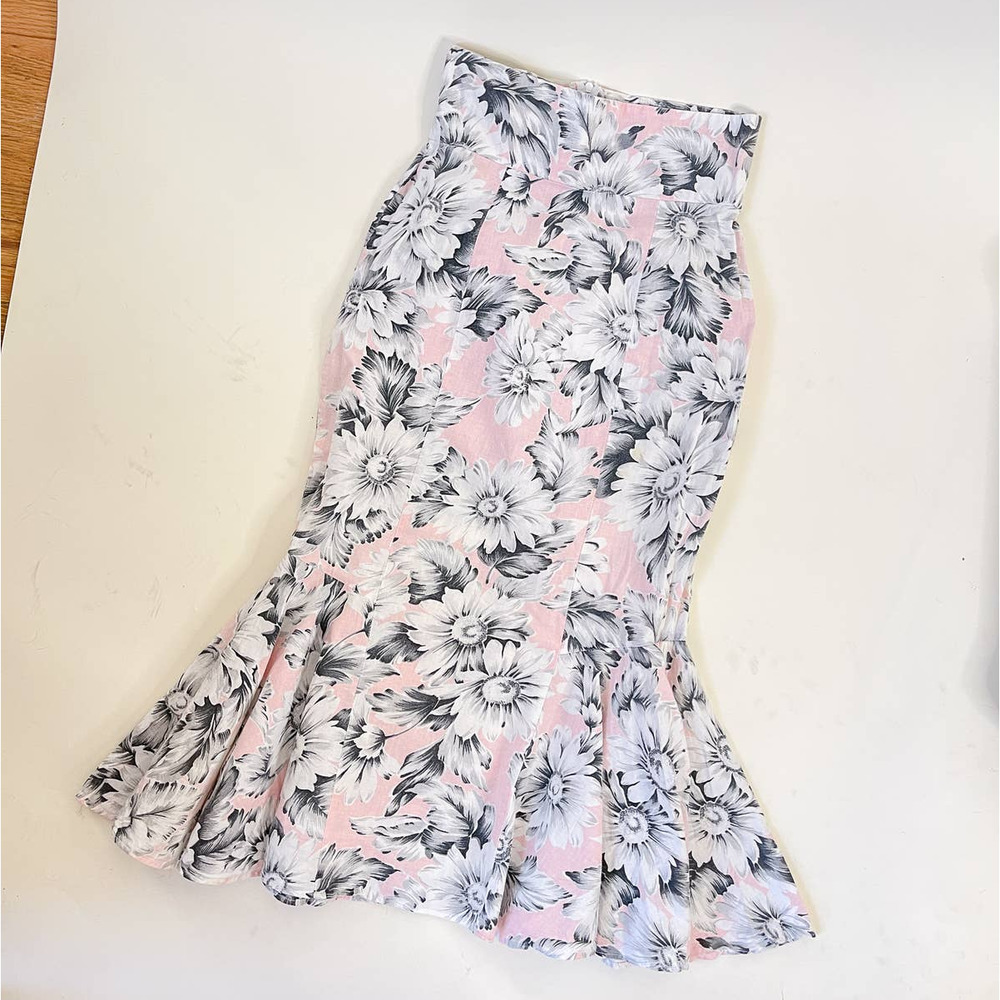 80s Vintage Jackie O Pink Floral Mermaid Skirt Size XS